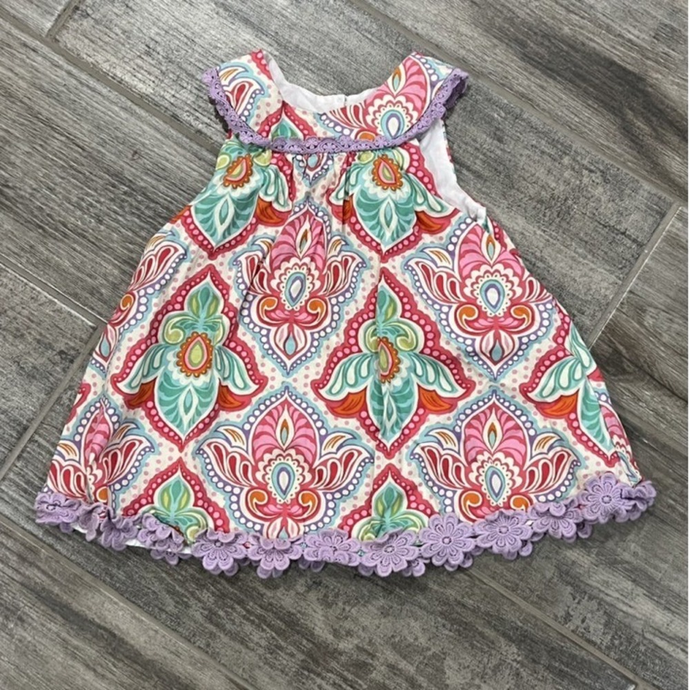 Counting Daisies Girls Dress Colorful Paisley Print Purple Trim Sleeveless 4T‎